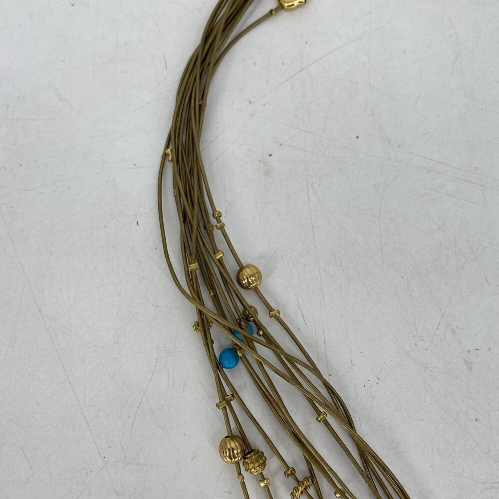 Vintage Multi Strand Charm Necklace Gold Tone Turquoise Beads Boho Layered - Picture 3 of 8